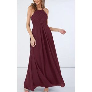 AZAZIE GINGER A-Line Pleated Chiffon Floor-Length Dress Cabernet